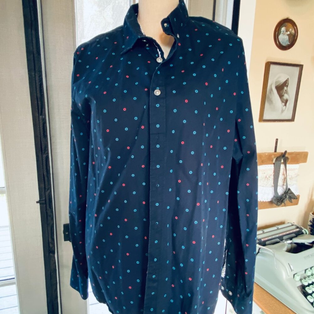 Denim & Flower Ricky Singh Mens Lg Slim Fit 100% Cotton Navy Long Sleeve Shirt